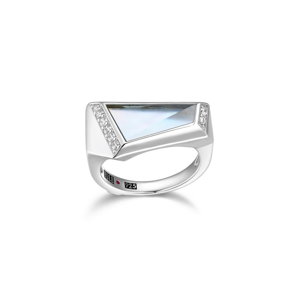 Bague pour femme en argent 925, topaze laboratoire, nacre de perle, zircons - R4LADYGVAC - ELLE