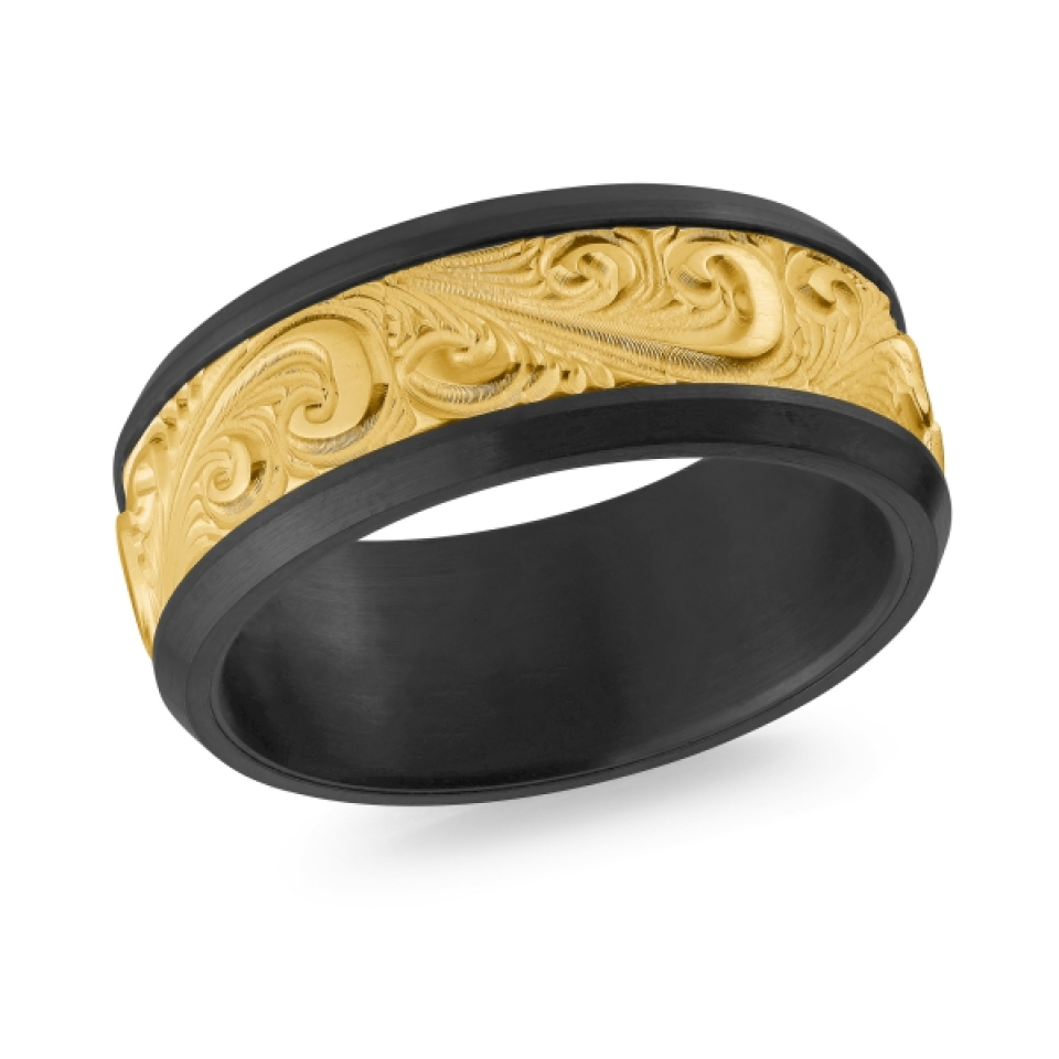 Jonc pour homme en or 14k et zirconium - MRDZ-024-8Y - MALO