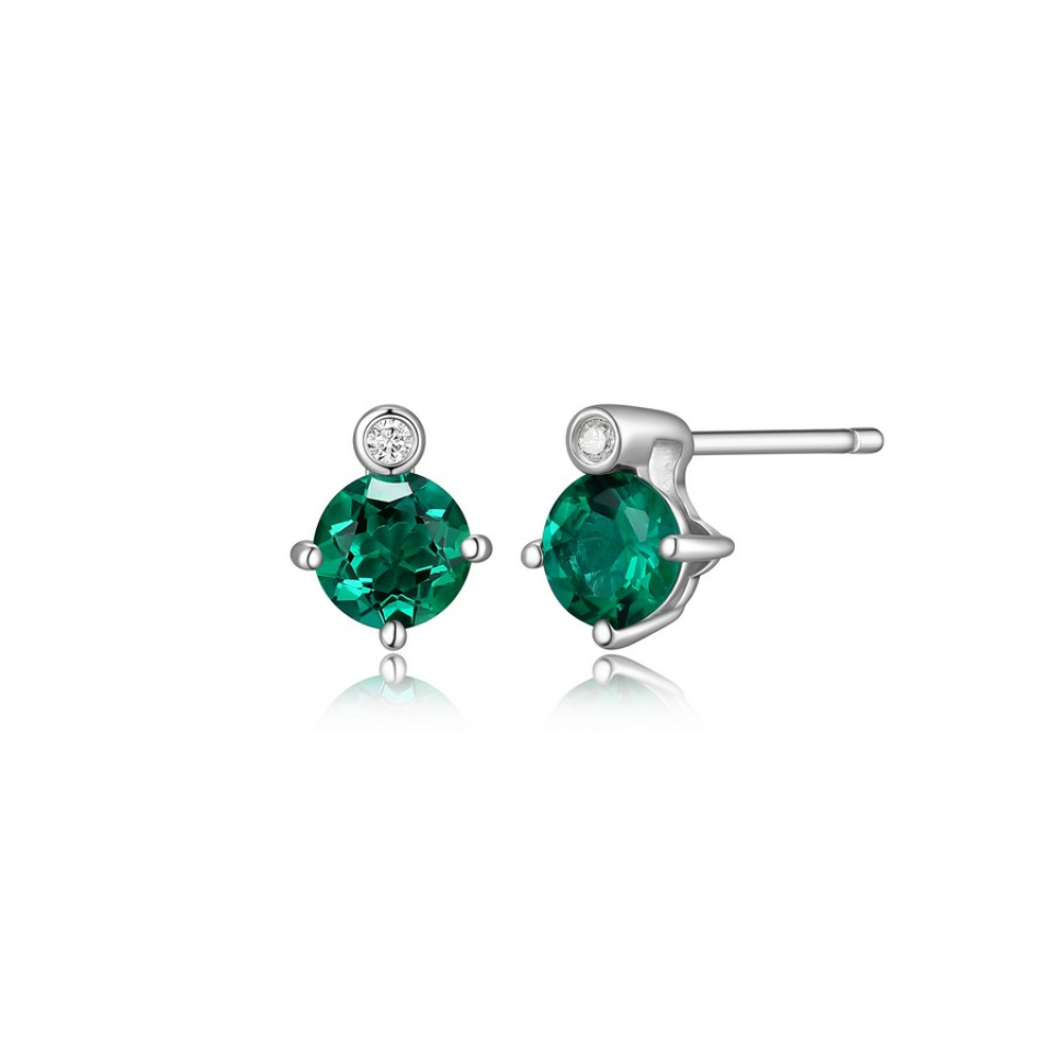 Boucles d'oreilles pour femme en argent 925, diamants et émeraudes laboratoire - R2LCQ96158 - ELLE