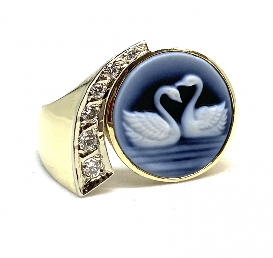Bague pour femme en or 14K, 6 diamants SI-1 pour 0.16 carat, camey 14mm - BGEXCLU01 - Fortier Design