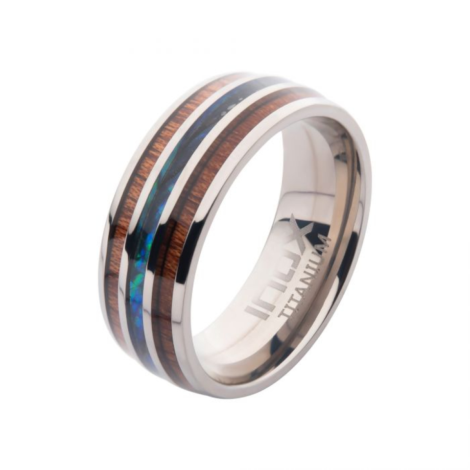 Bague pour homme en titanium et bois - TIFR218-09 - Inox