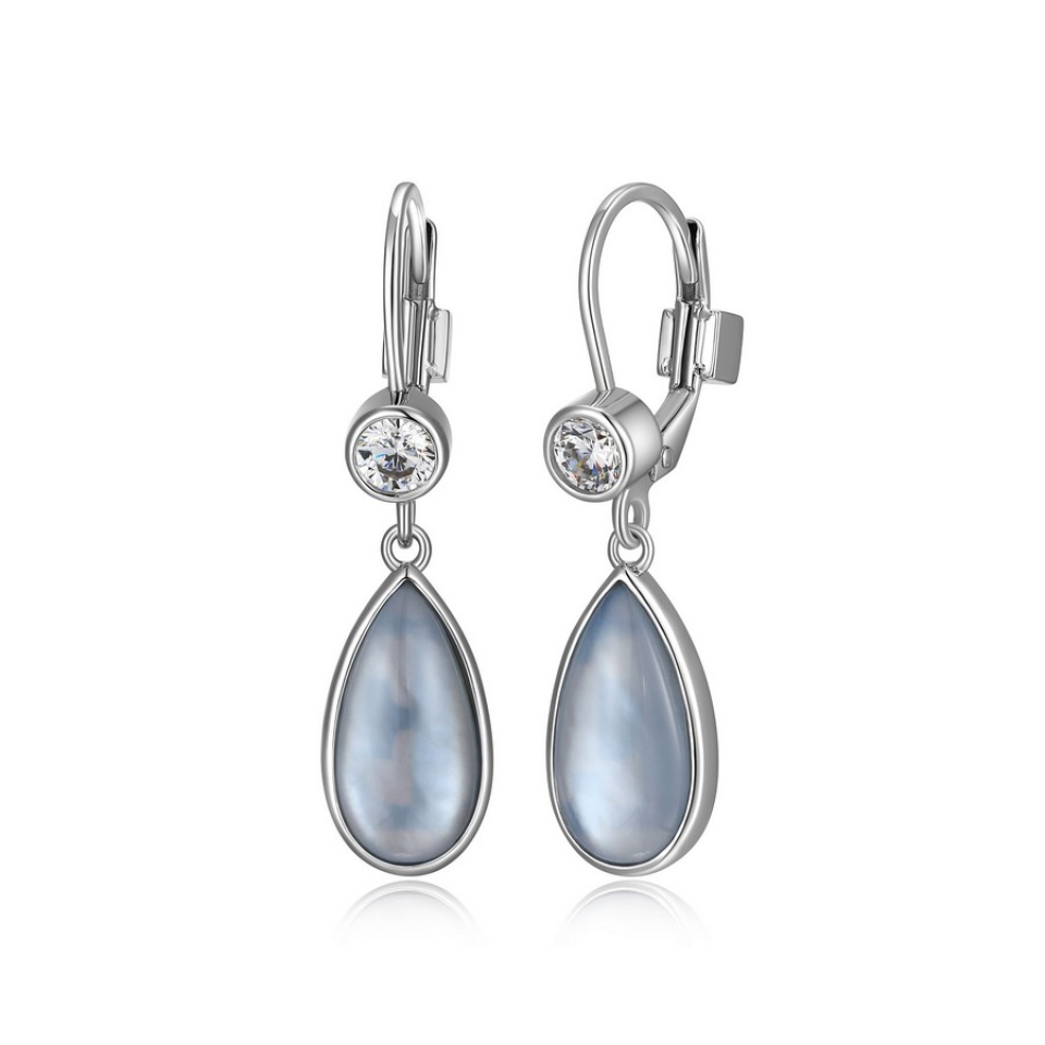 Boucles d'oreilles pour femme en argent 925, topazes bleus, nacre de perle, cubic zirconium