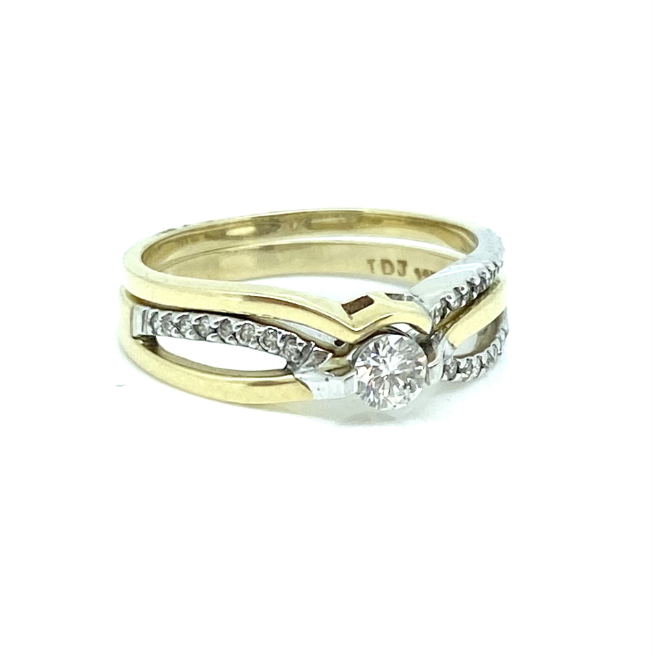 Alliance pour femme en or 14k, 0.40 carat de diamants total ( diamant central = 0.21 carat ) - BG0205 - Image Design