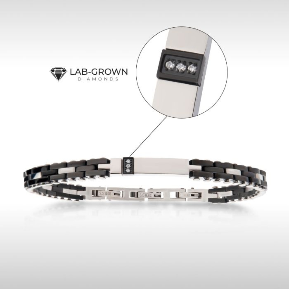 Bracelet pour homme en stainless, 3 diamants laboratoires - DMBR42183SK - Inox