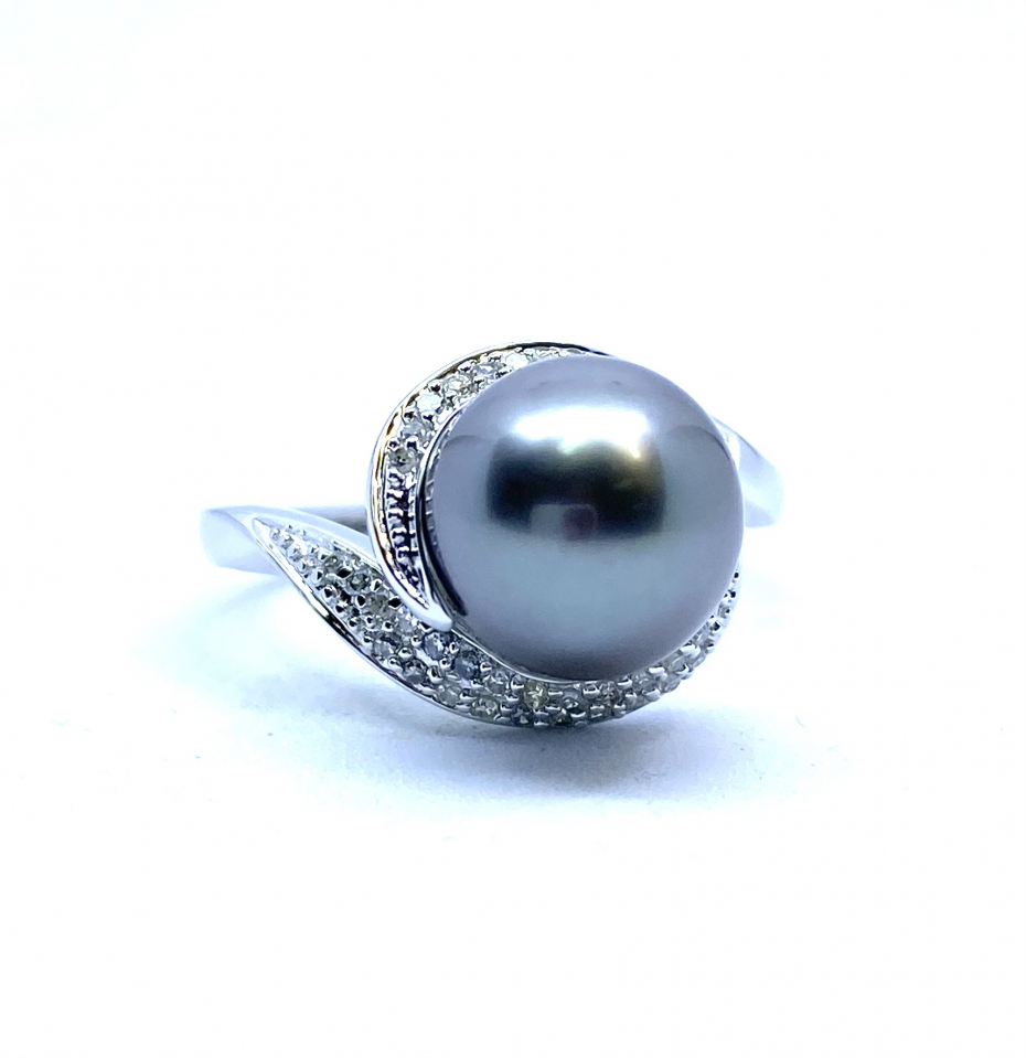 Bague pour femme en or 10k, 0.14 carat de diamants, perle de tahiti 9-9.5mm - COCCMYGKHH - Divers