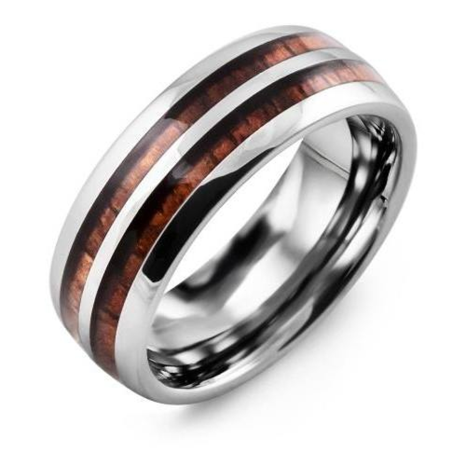 Bague pour homme en tungstène et bois koa - MEA800TD - Madani