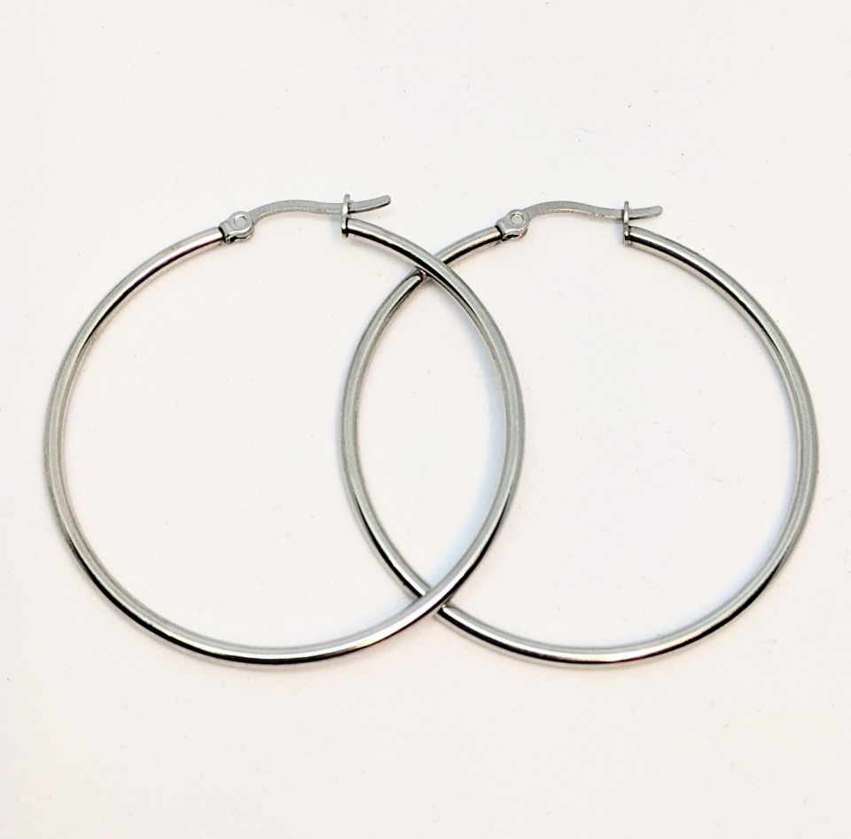 Boucles d'oreilles unies pour femme en stainless, fourchette - BO-NATH50MM-W - Nathalie Belanger