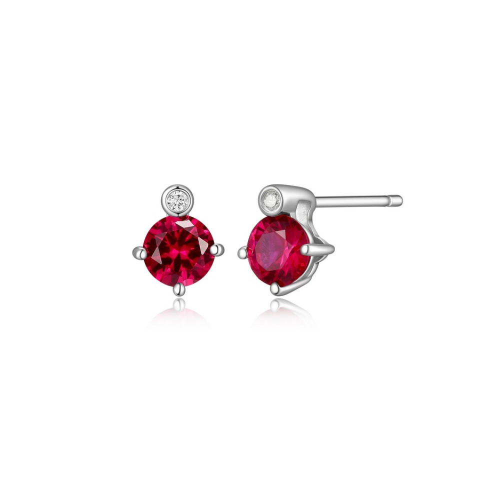 Boucles d'oreilles pour femme en argent 925, diamants et rubis laboratoire - R2LCQ90158 - ELLE