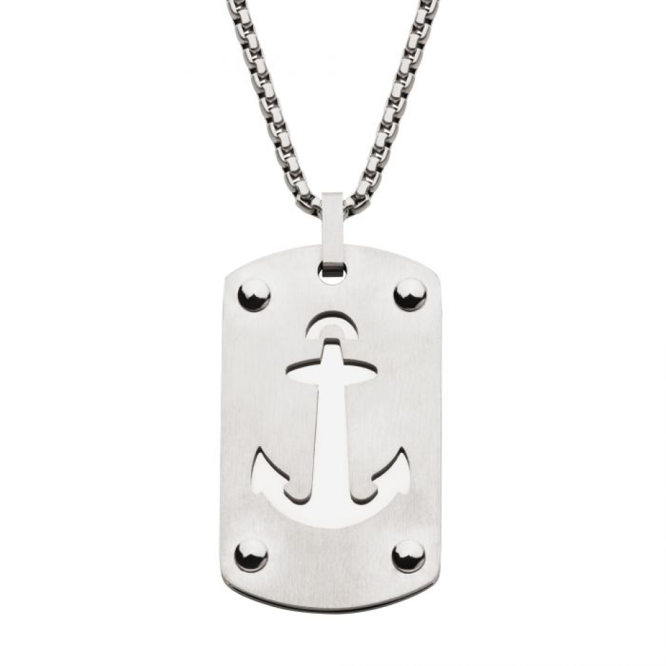 Pendentif pour homme en stainless, plaque, ancre - SSP17454NK - Inox