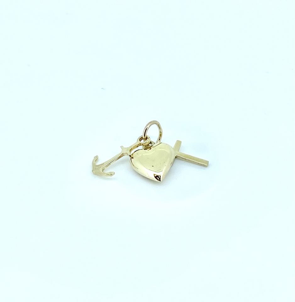 Pendentif en or 10k, coeur, croix, ancre - PD265 - REC