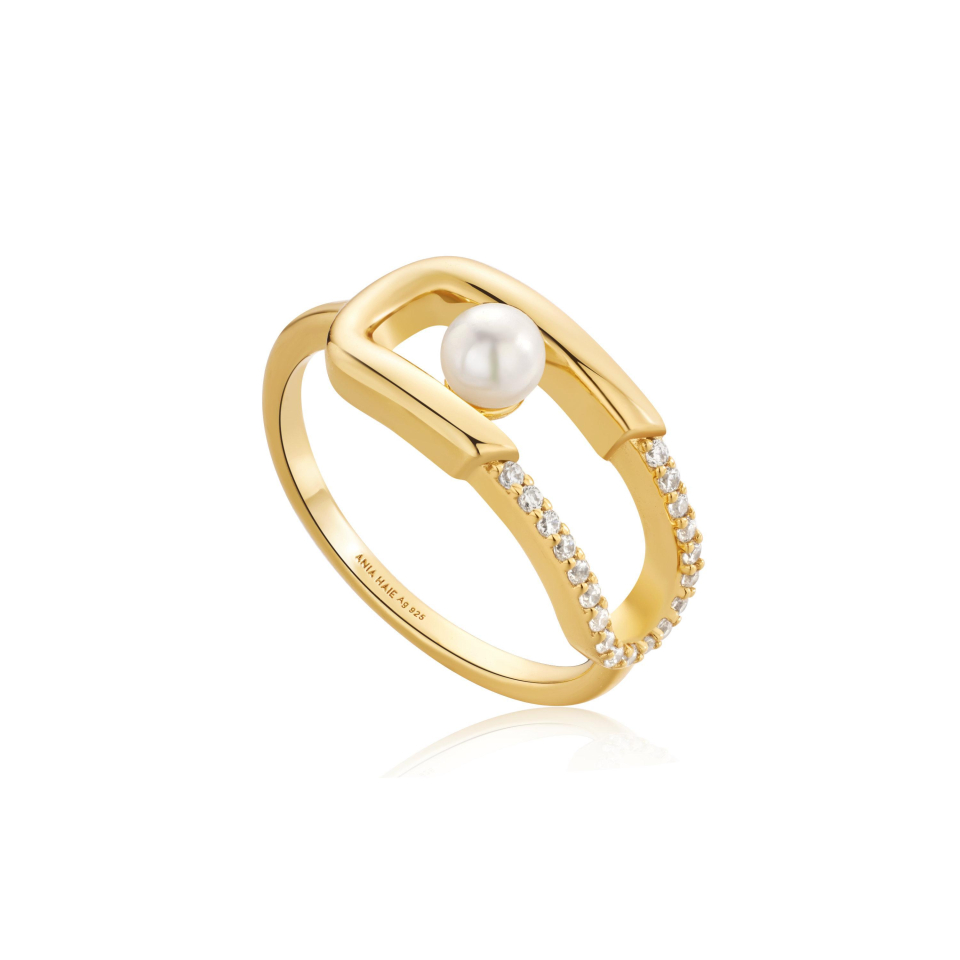 Bague pour femme en argent 925, cubic zirconium, perle - R054-02G-54 - Ania Haie