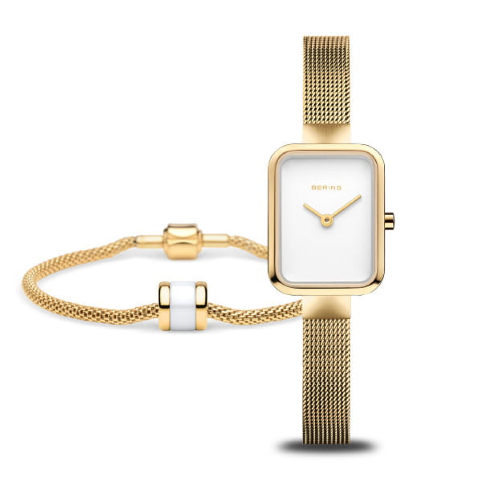 Ensemble de montre et bracelet pour femme en stainless, bracelet de mèche, verre saphir, 3ATM - 14520-GWP - Bering