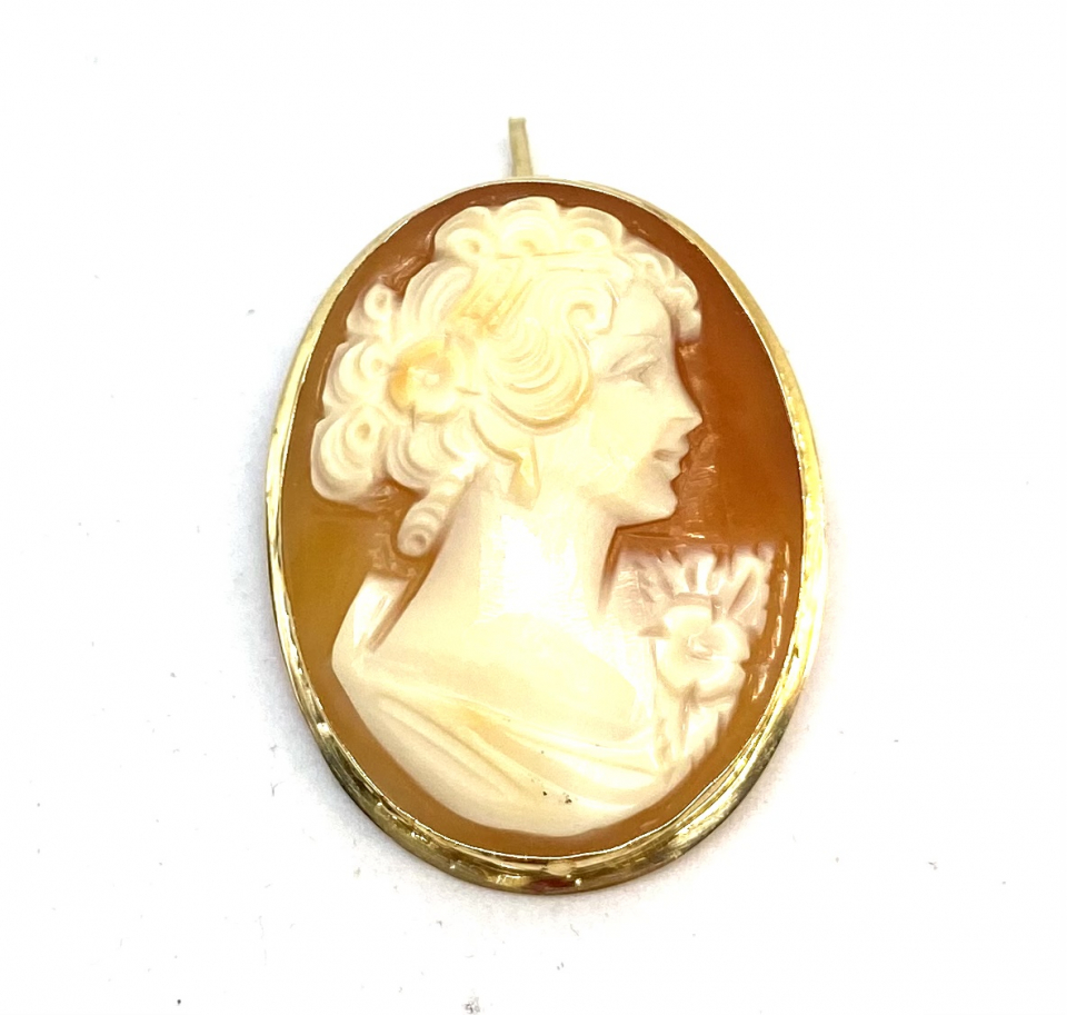 Pendentif/broche pour femme en or 14k, camey rose 30x23mm - PEND145 - Dakor