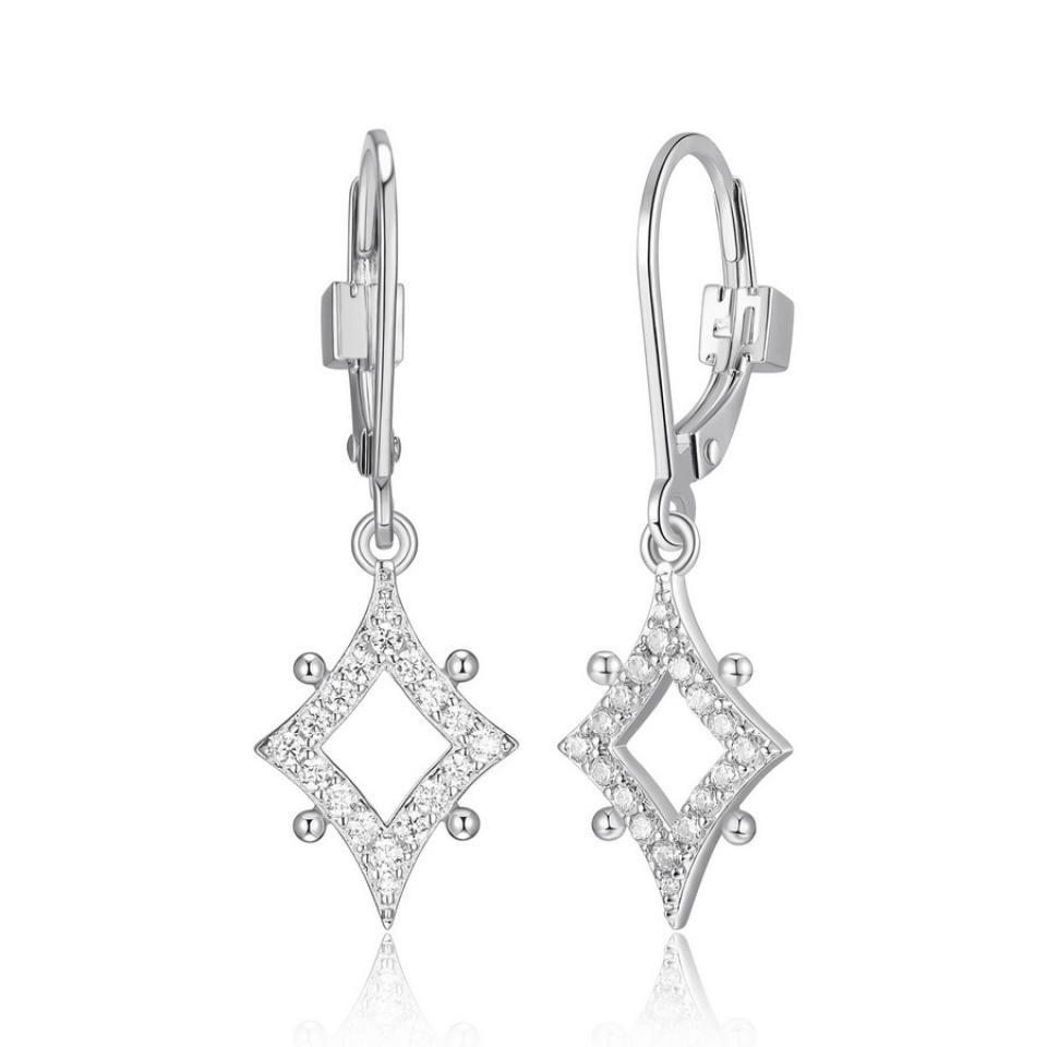 Boucles d'oreilles pour femme en argent 925, losanges, zircons - R2LCJQ0003 - ELLE