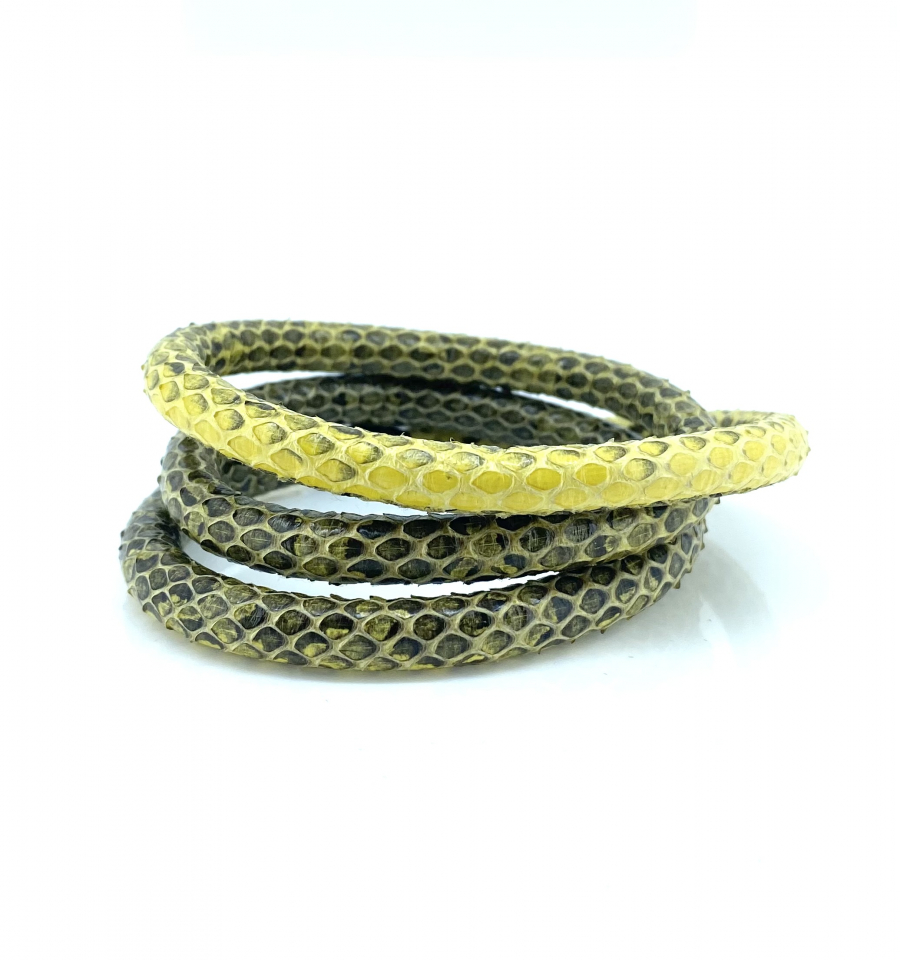 Bracelet triple pour femme en stainless et cuir, peau de serpent - 1004873-57 - Story