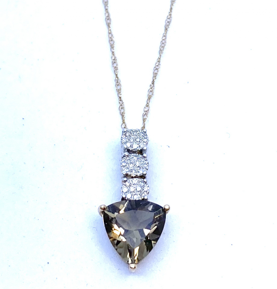 Pendentif pour femme en or 14k, 30 diamants pour 0.09 carat, 1 quartz fumé pour 1.42 carat - PK1054QFDPW - RMR
