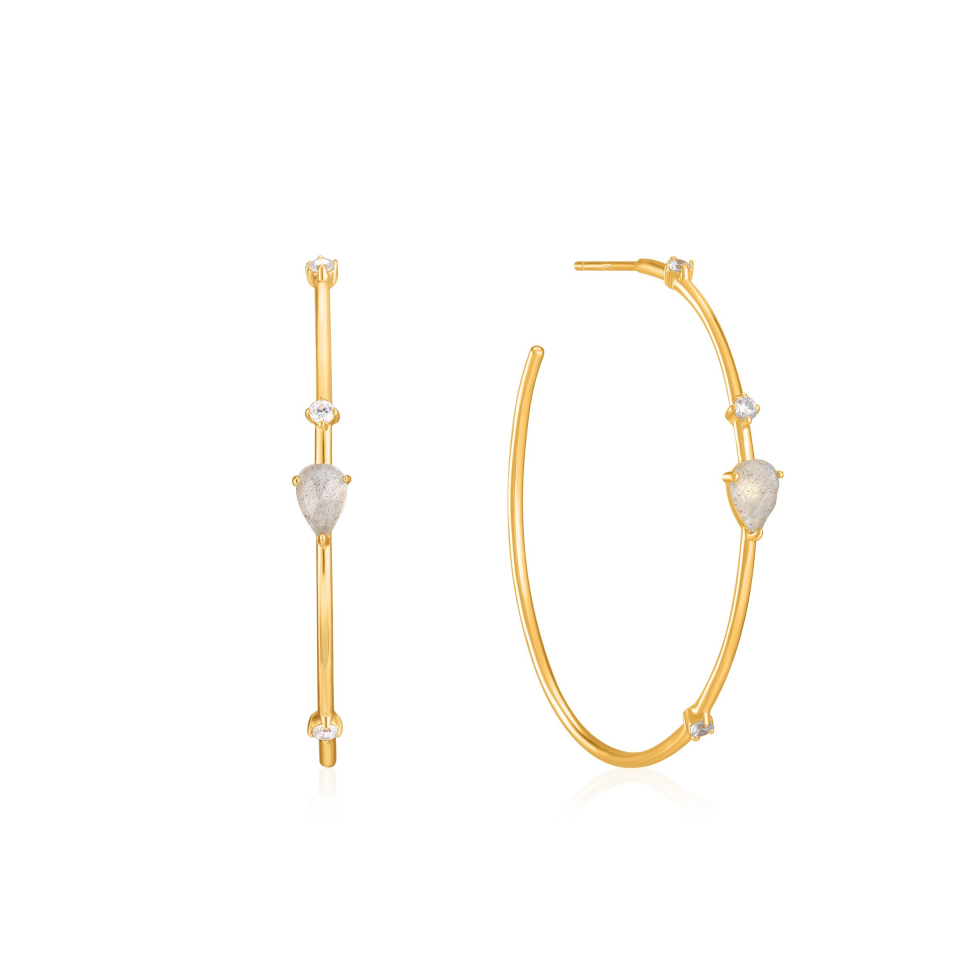 Boucles d'oreilles argent 925, anneau avec 1 pierre verte et 2 pierres blanches - E026-01G - Ania Haie