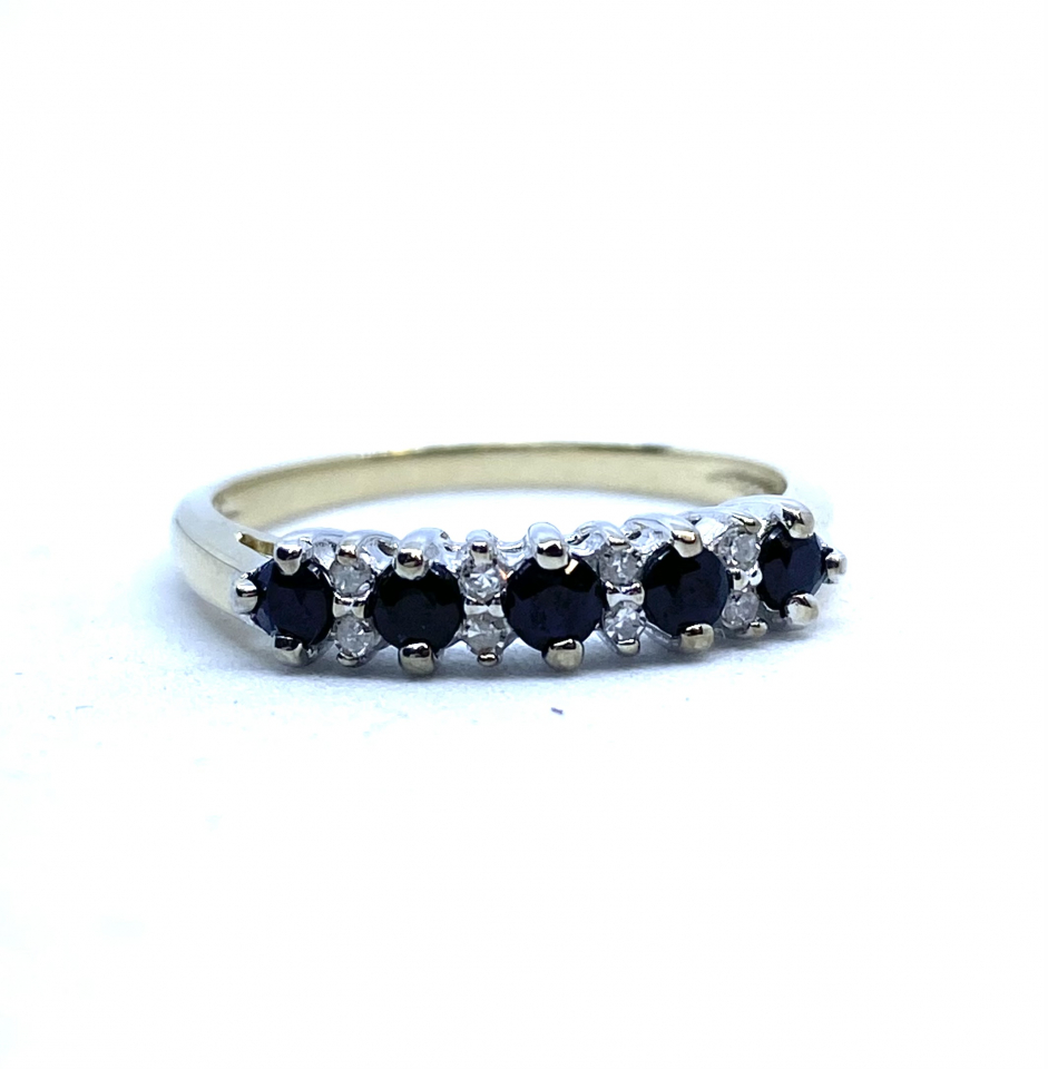 Bague pour femme en or 10k, 8 diamants pour 0.05 carat, 5 saphirs 2.5mm - BG0104 - REC
