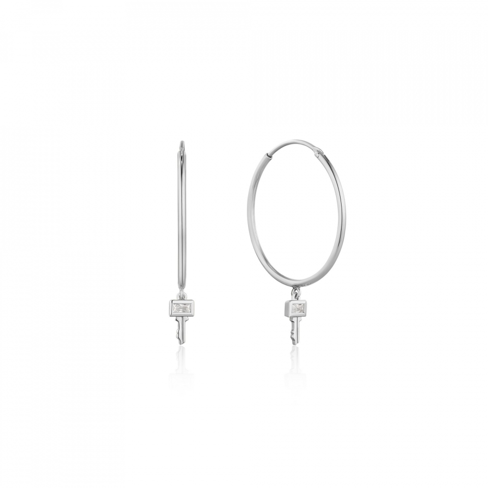 Boucles d'oreilles pour femme en argent 925, zircons, clée - E032-02H - Ania Haie