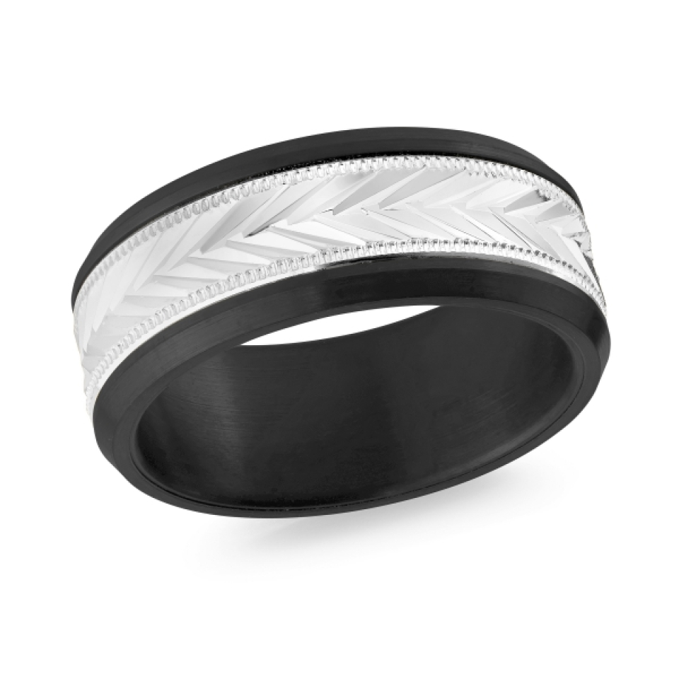 Jonc pour homme en or 14k et zirconium - MRDZ-006-8W - MALO