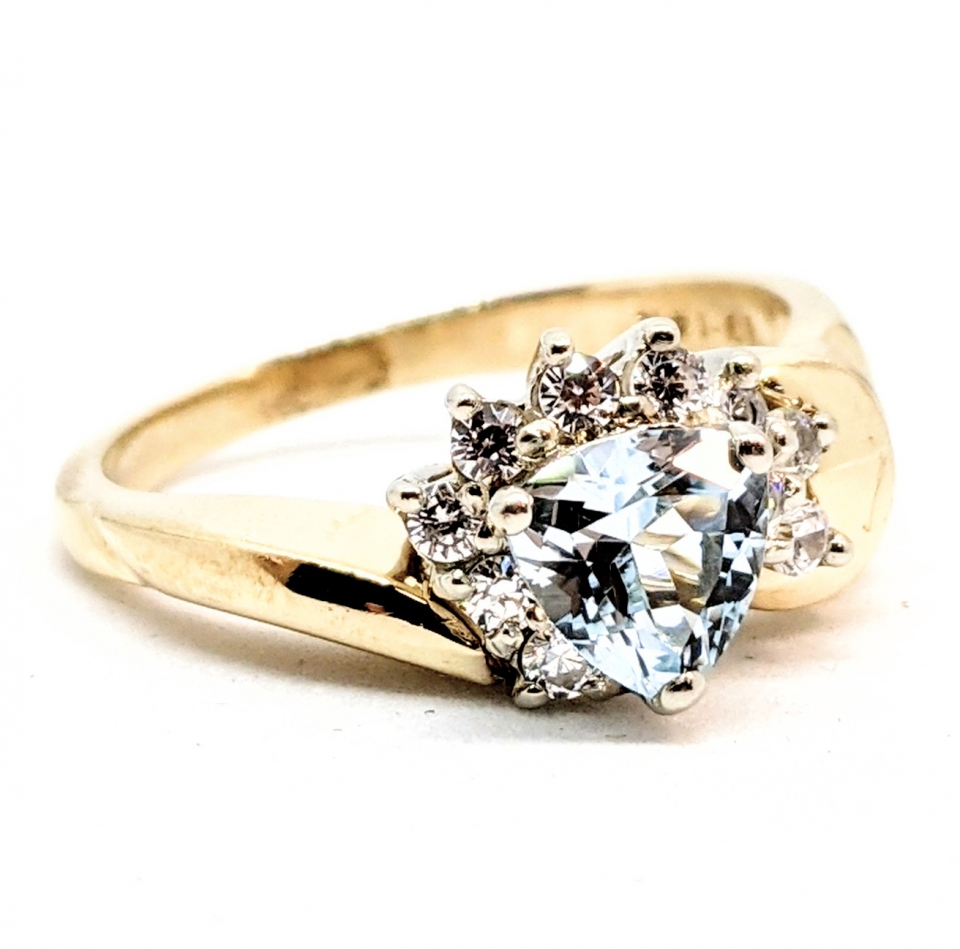 Bague or 10K-14K, topaz bleu et pierres synthétiques - CT-03 - Creation Thibodeau