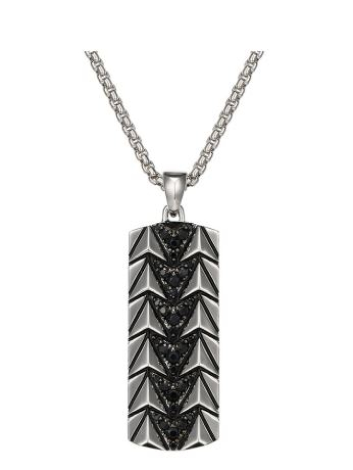 Pendentif pour homme en argent 925, saphirs noirs, médaillon - R0ABKPK47E - Ethos