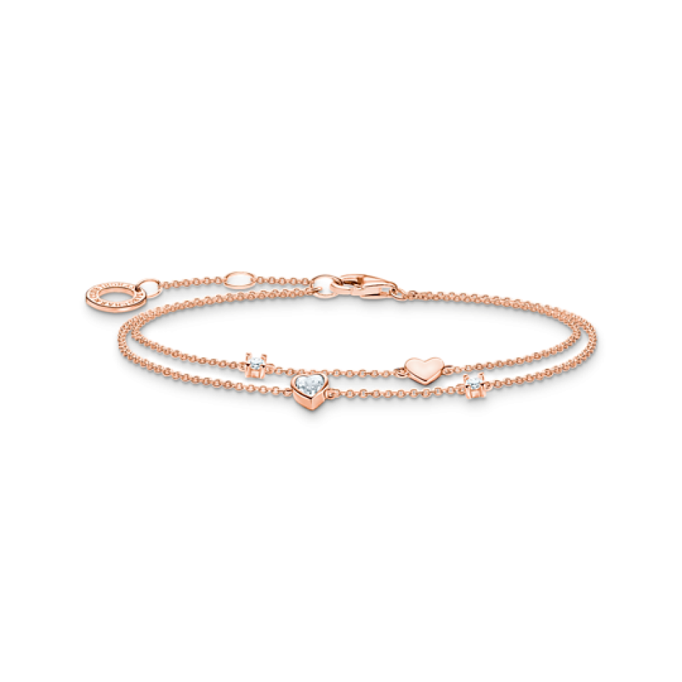 Bracelet double pour femme en argent 925, cubic zirconium, coeurs - A2057-416-14-L19V - Thomas Sabo