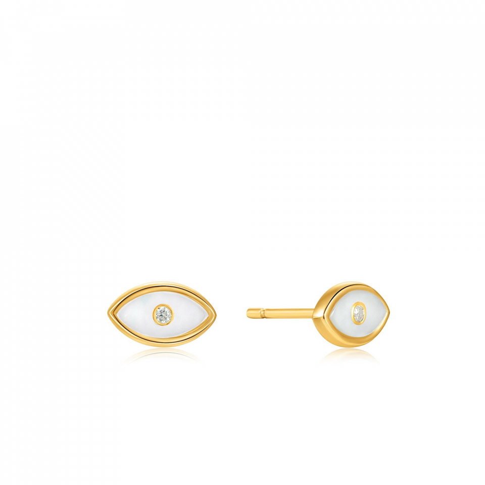 Boucles d'oreilles pour femme en argent 925, nacre de perle, zircons - E030-02G - Ania Haie