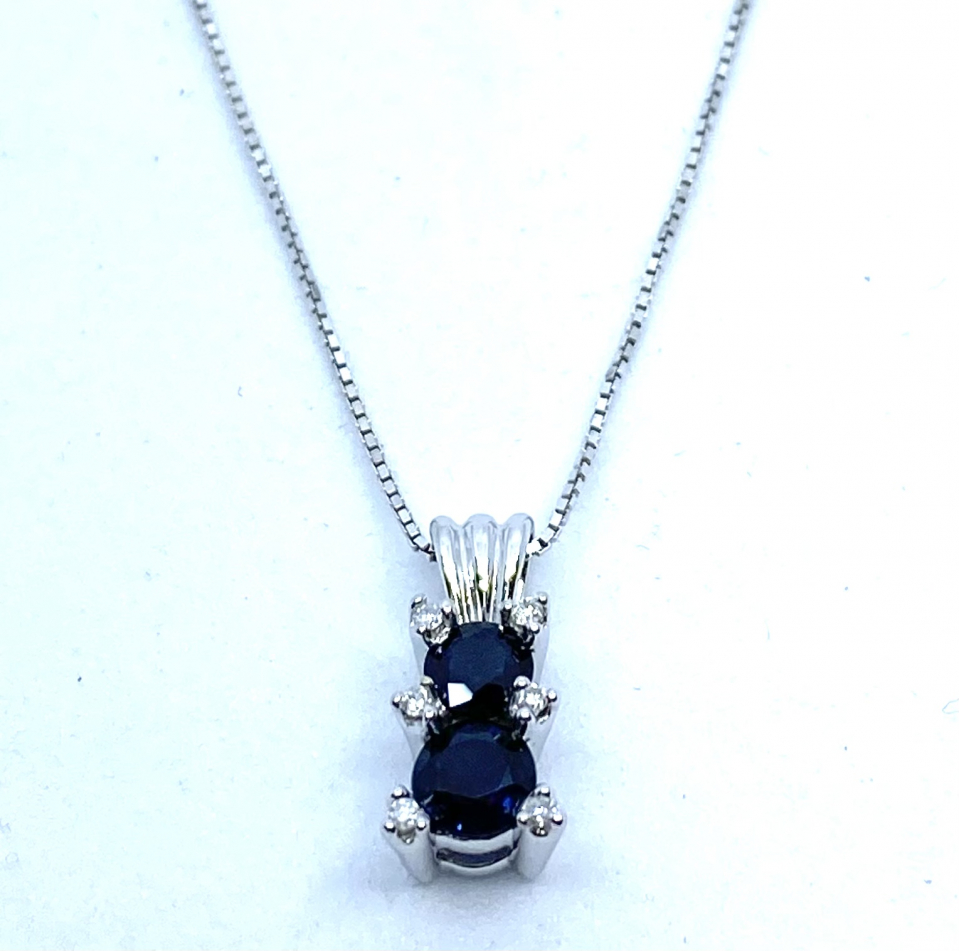 Pendentif pour femme en or 10K, 6 diamants pour 0.04 carat, 2 saphirs 4mm et 3.5mm - PEND228 - Divers