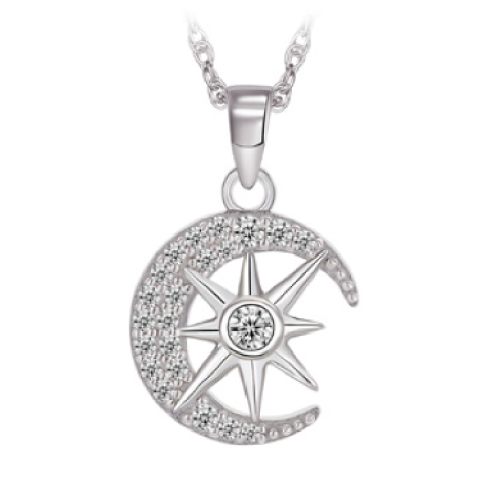 Pendentif pour femme en argent 925, zircons, lune, rose des vents - L333P - Legend