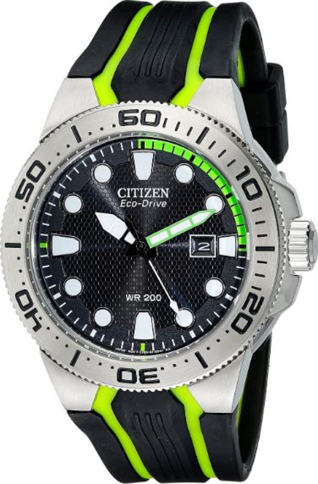 Montre homme, stainless, bracelet silicone, eco-drive, 20ATM