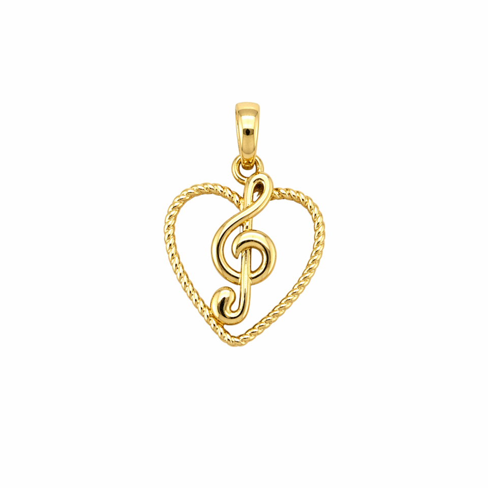 Pendentif pour femme en or 10k, coeur, clef de sol - PD409 - Mabensa