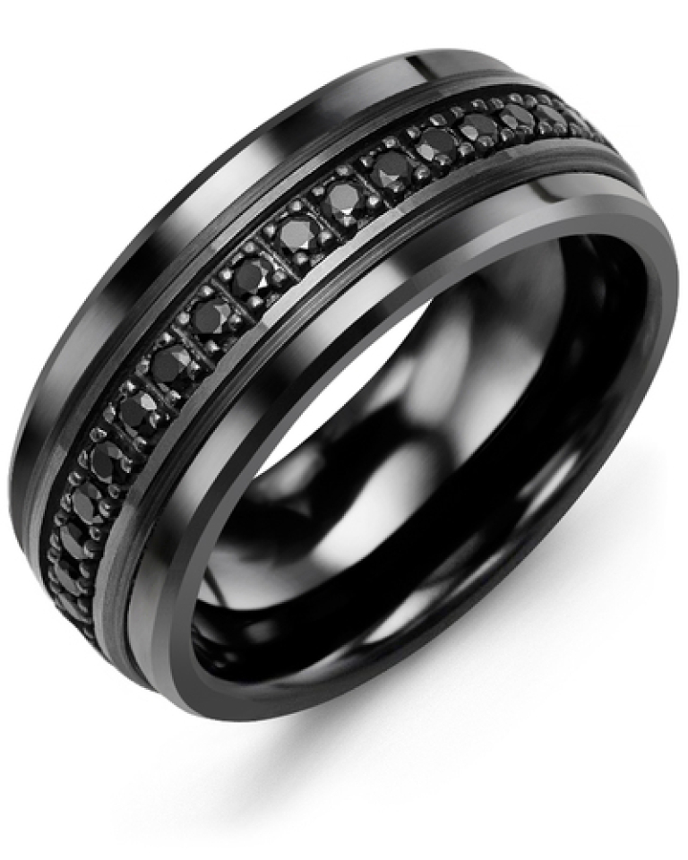 Bague pour homme en or 10k et céramique, 17 diamants pour 0.34 carat - RLS910CF-34B - Madani