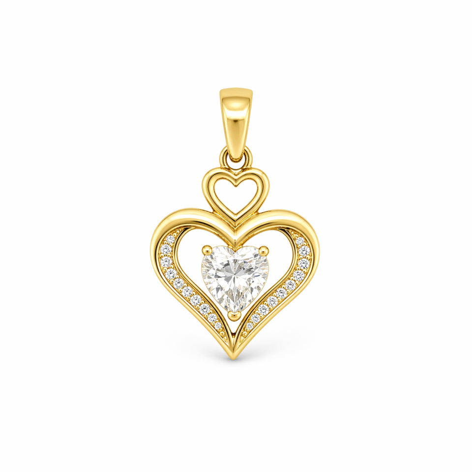 Pendentif pour femme en or 10k, cubic zirconium, coeur - PD406 - Mabensa