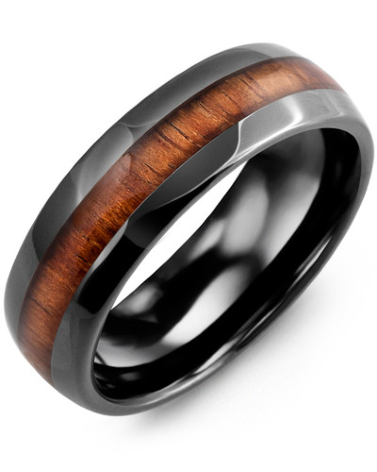 Bague pour homme en céramique et bois koa - RHB700CD - Madani