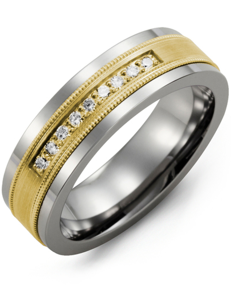 Bague pour homme en or 10k et cobalt, 9 diamants pour 0.18 carat - MDJ710BY-18R - Madani
