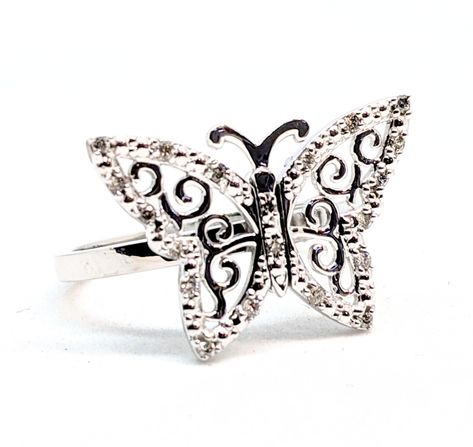 Bague or 10K, papillon garni de 0.1 carat ( 10 points ) de diamants total - JVJ2326 - Divers