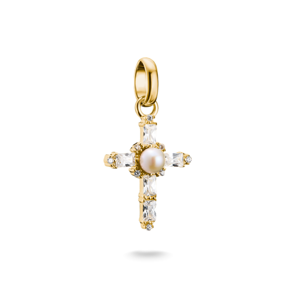 Breloque pour femme en argent 925, cubic zirconium, perle, croix - CC1287-445-14 - Thomas Sabo