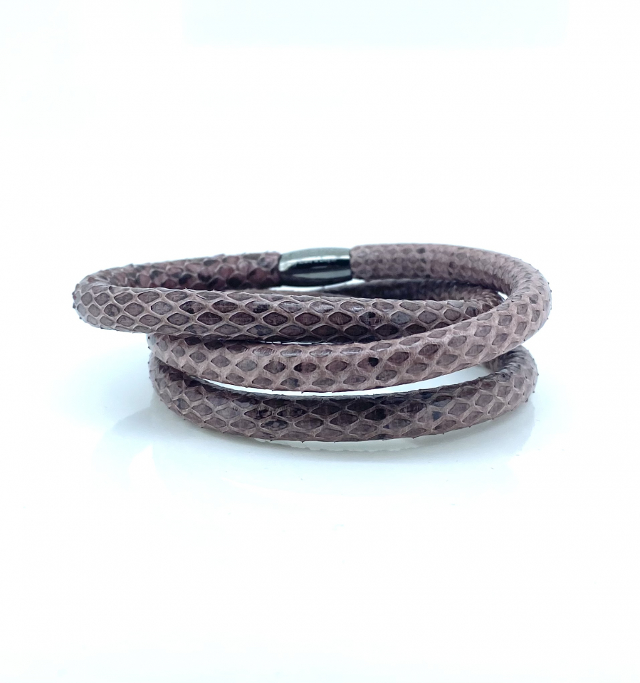 Bracelet triple pour femme en stainless et cuir, peau de serpent - 1004874-57 - Story