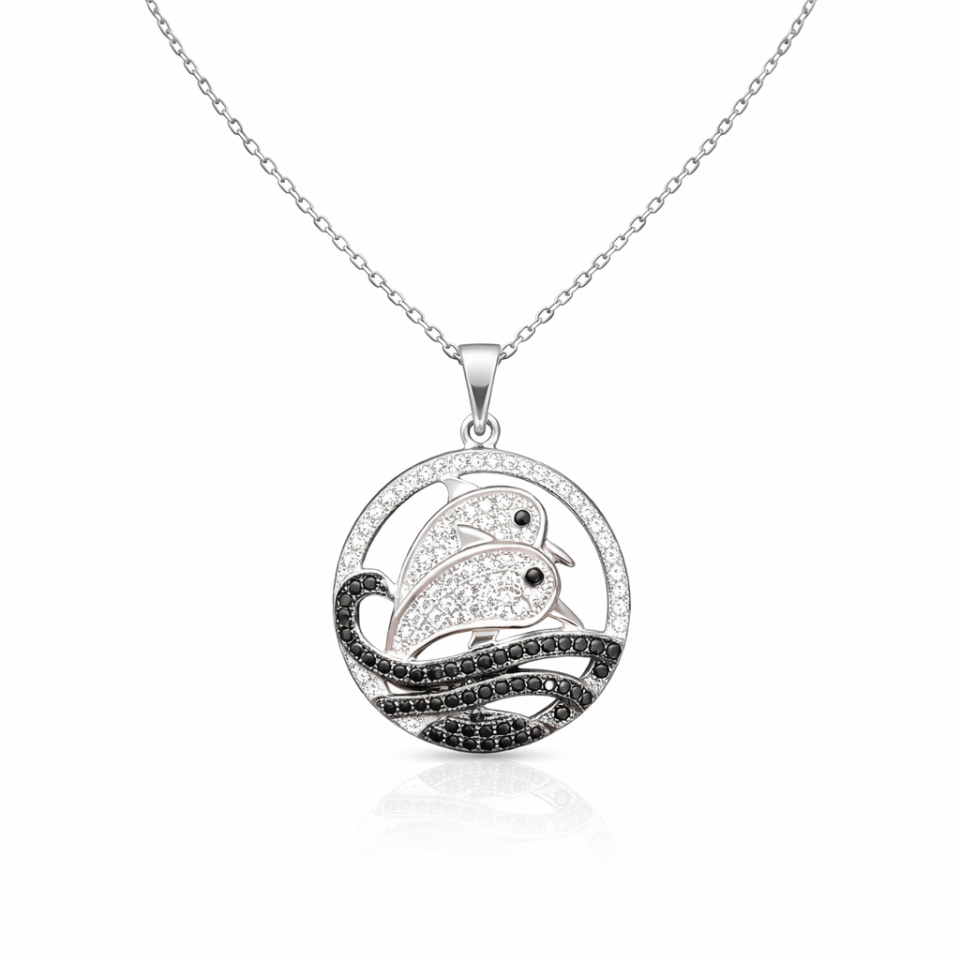 Pendentif pour femme en argent 925, cubic zirconium, dauphins - PD574 - Divers
