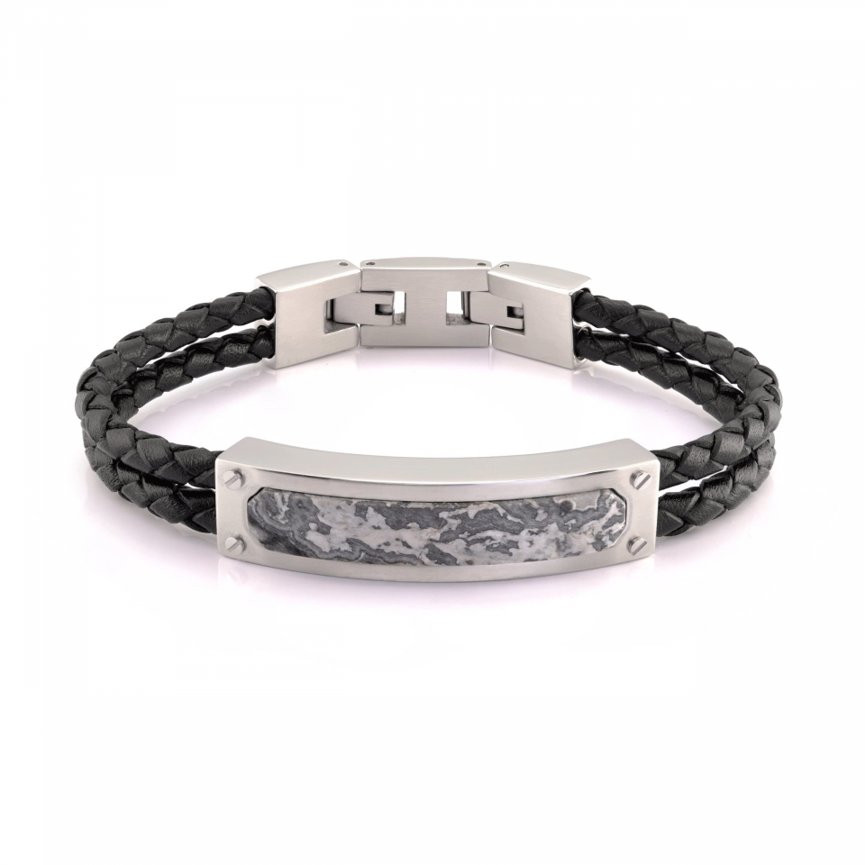 Bracelet stainless et cuir double