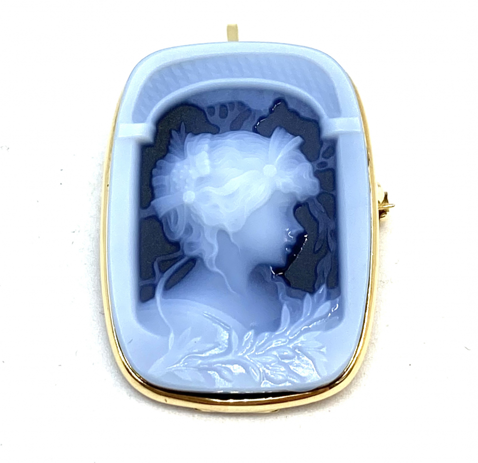 Pendentif/broche pour femme en or 14K, camey bleu 25x18mm - PEND144 - Dakor