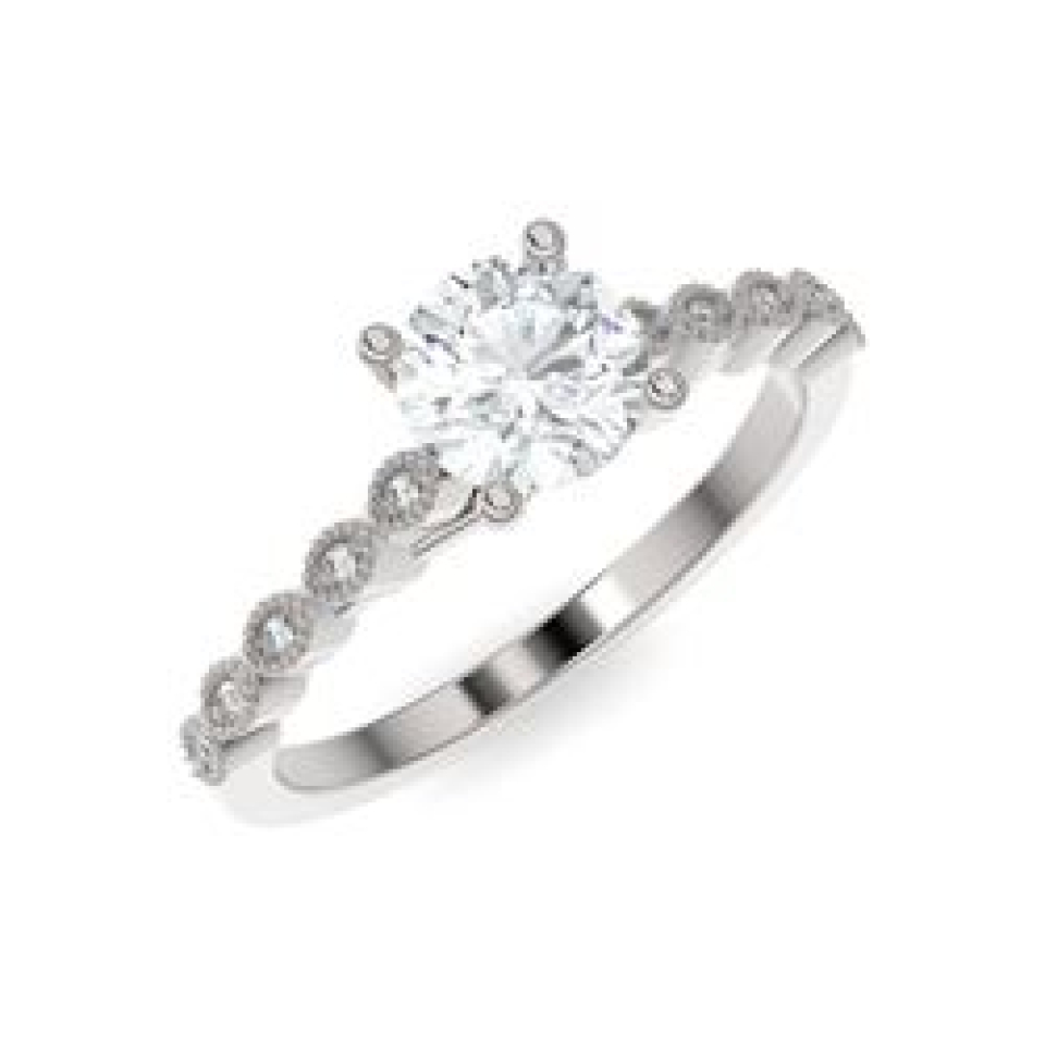 Bague pour femme en or 14k, 11 diamants VS F laboratoire pour 0.55 carat ( diamant central = 0.50 carat ) - FDC-492AW-050RD - MALO