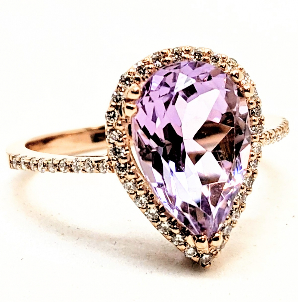 Bague en or 14K, améthyste rose 11x8mm coupe 