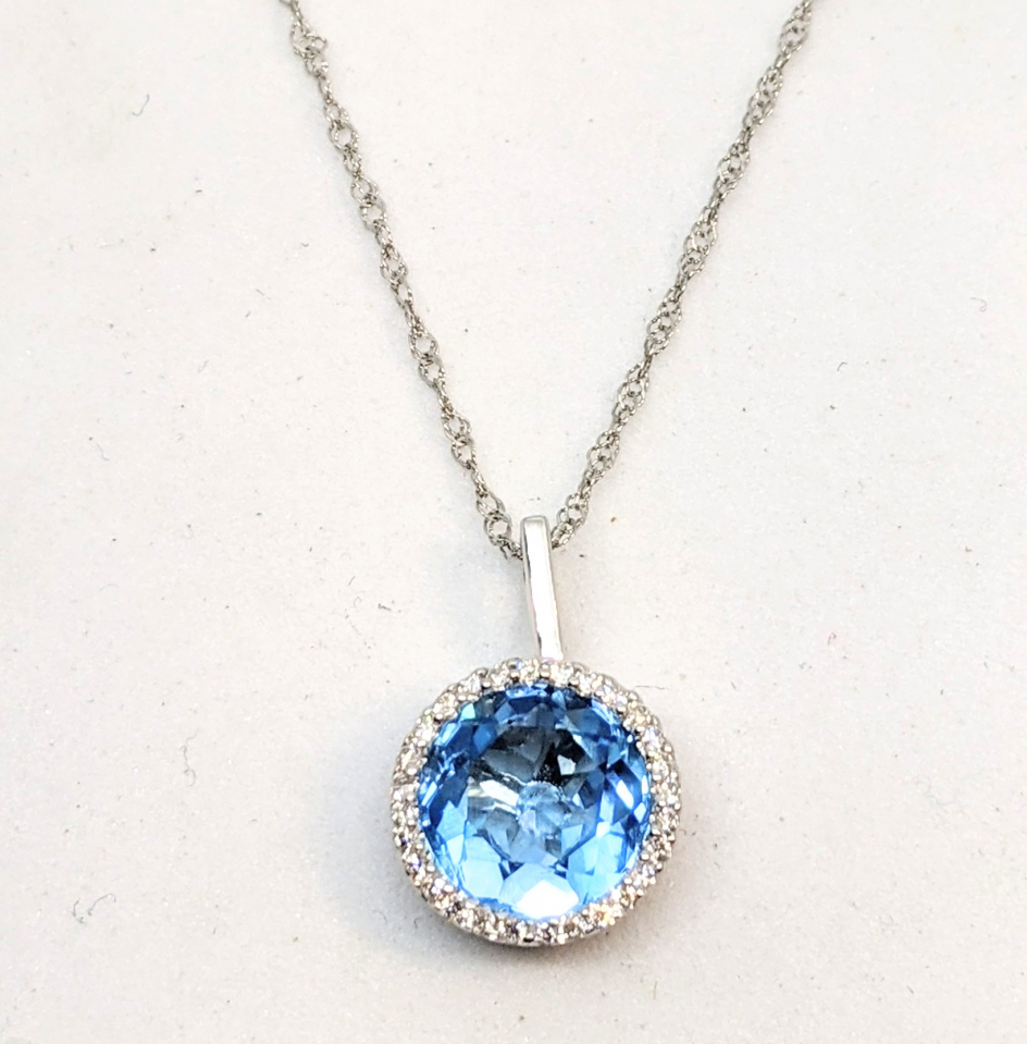 Pendentif or 14K, topaz bleu + 28 diamants pour 0.11 carat - PK864TBDW - RMR
