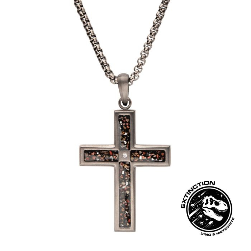 Pendentif pour homme en stainless et os de dinosaur - SSP838DBGMNK - Inox