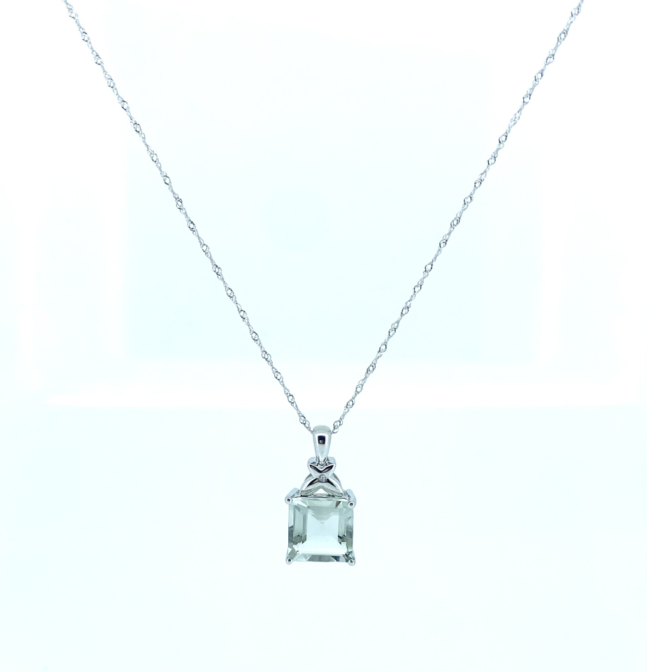 Pendentif pour femme en or 10k, 1 quartz 10x10mm, 1 diamants de taille simple pour 0.005 carat