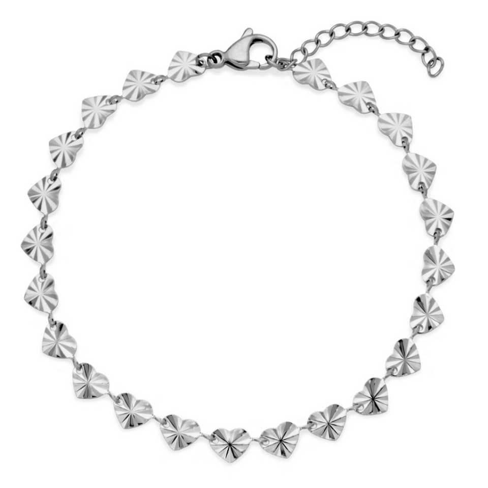 Chevillère pour femme en stainless, coeurs - T1XH290190 - Steelx