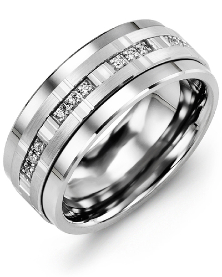 Bague pour homme en or 10k et cobalt, 12 diamants pour 0.12 carat - MJA910BW-12R - Madani