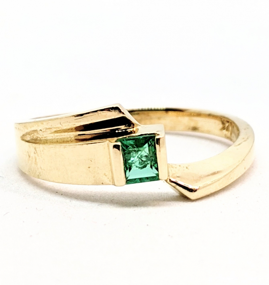 Bague or 12K, émeraude 2.5x2.5mm - CT-04 - Creation Thibodeau